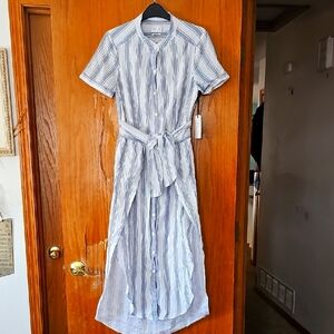 SAYLOR Size L Stripe Cotton & Striped Blue and White Button-Up Dress